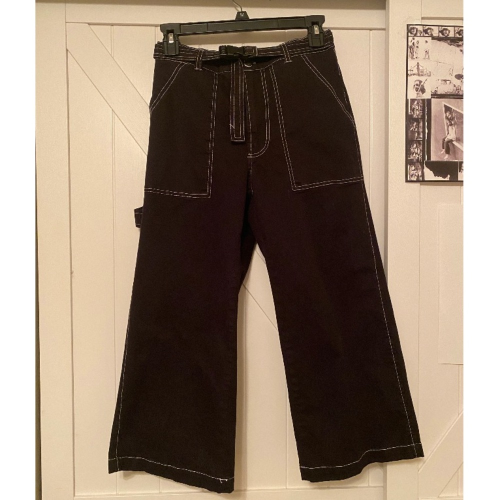 Cute Buckle Belt Black Flare Pants